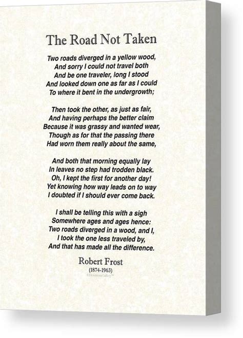 The Road Not Taken By Robert Frost On Parchment Canvas Print Canvas