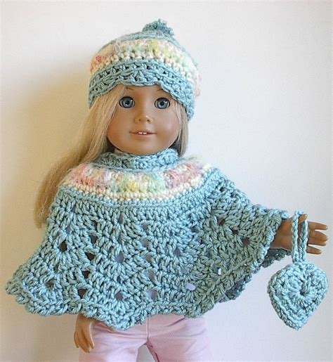 American Girl Doll Clothes Crocheted Poncho Set In Seafoam Teal For 18