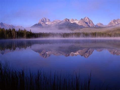 Lake Across Pine Trees And Rocky Mountain During Daytime Hd Wallpaper