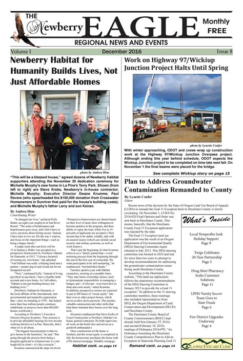 Newberry Eagle December 2016 By The Newberry Eagle And Eagle Highway