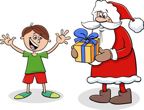 Cartoon Santa Claus Giving Christmas Presents To Little Boy 14178265