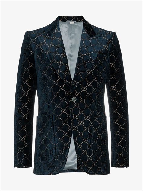 Gucci Logo Jacquard Cotton Blend Velvet Blazer In Blue For Men Lyst