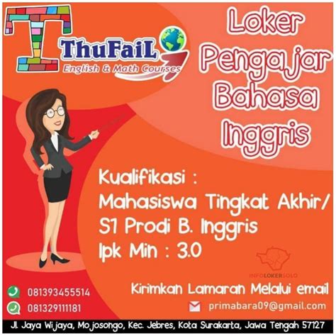 Loker jakarta jakarta yang merupakan ibu kota dari indonesia 6 kecamatan yang ada di jakarta utara yaitu, cilincing, kelapa gading, koja, pademangan, penjaringan, dan tanjung priok. Lowongan Kerja Pengajar Bahasa Inggris di Solo - INFO ...