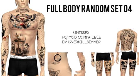 Fullbody Random Set 04 Tattoo Male By Overkillsimmer Via Adfly Sims 4