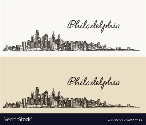 Philadelphia Skyline Hand Drawn Sketch Royalty Free Vector