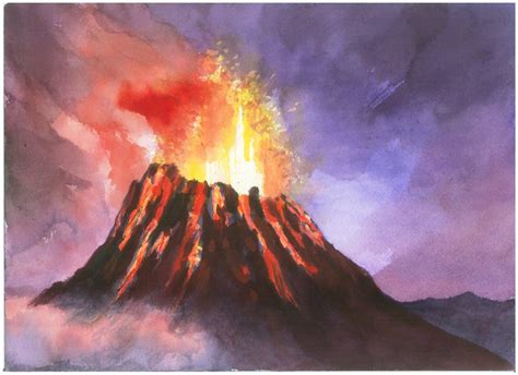 Hawaii Volcano Watercolor 10 X 14 Print Free Shipping Volcano