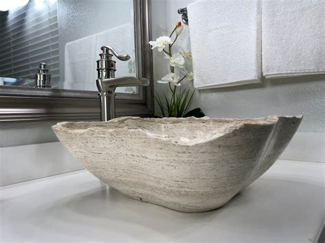 Travertine Stone Sink Modern Natural Stone Bathroom Vessel Etsy