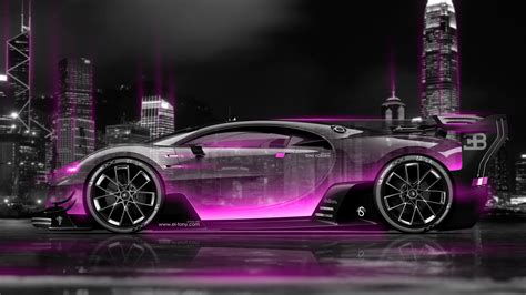 Bugatti Vision Gran Turismo Side Crystal City Night Car