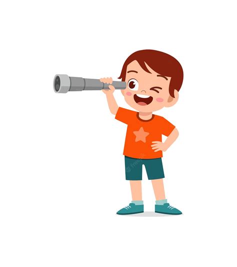 Premium Vector Little Boy Standing And See Using Telescope Clip Art