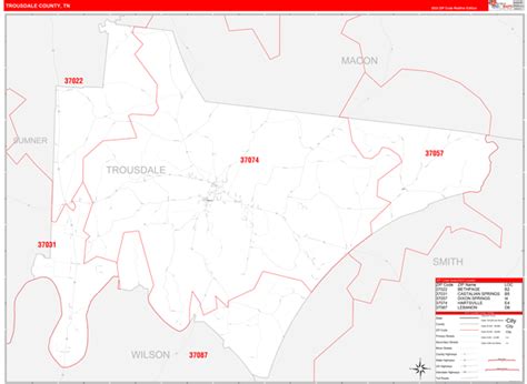 Trousdale County Tn Zip Code Wall Map Red Line Style By Marketmaps