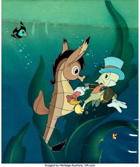 Pinocchio Jiminy Cricket And Seahorse Production Cel Walt Disney