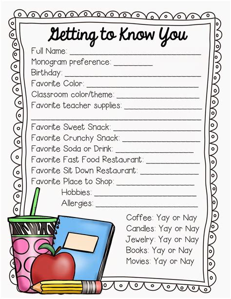Getting To Know The Teacher Freebie Teacher Favorite Things School