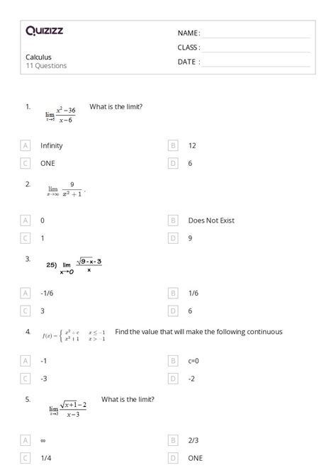 50 Calculus Worksheets On Quizizz Free And Printable