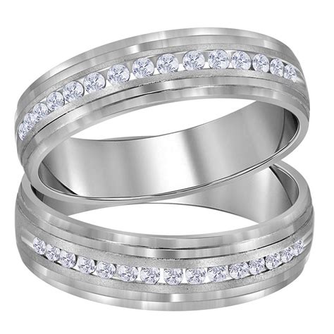 14kt White Gold His Hers Round Diamond Band Matching Wedding Band Set 13 Cttw Jewelry Express