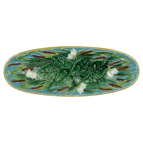 George Jones Majolica Pond Lilies And Bullrushes 10 In Tray English C