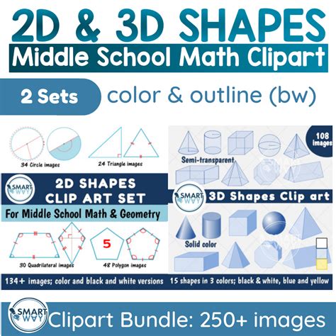 2d And 3d Shape Clipart Set For Middle School Math And Geometry Geometry