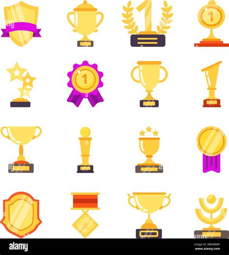 Trophy Symbols Achievement Awards Medals With Ribbons For Winners
