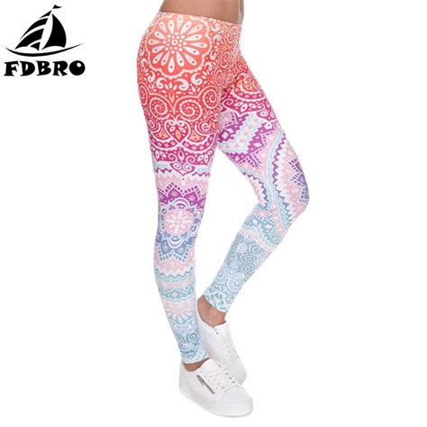 FDBRO Pencil Pants Women Colorful Printing Push Up Yoga Pants Slim
