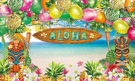 X Ft Summer Aloha Luau Backdrop For Tropical Hawaiian Beach Theme