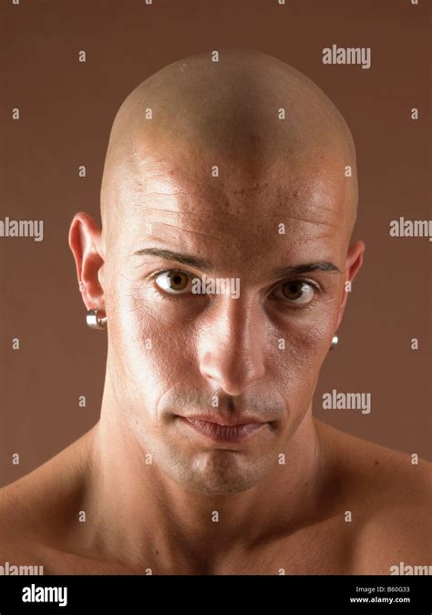 Bald Headed Man Face Serious Stock Photo Alamy