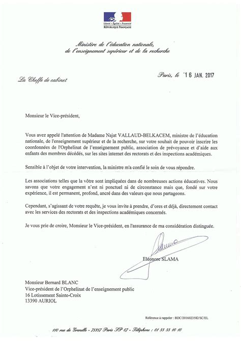 Lettres De Soutien Du Ministère De Leducation Nationale Orphelinat