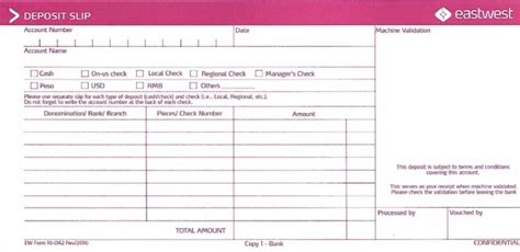 This version is compatible with excel. Eastwest Bank Deposit Slip