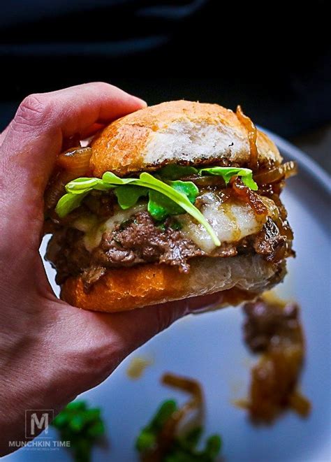 To make the burgers, put the beef mince in a bowl and add half the jerk marinade (keep the rest in the fridge to use later). Caramelized Onion Arugula Burger Recipe - The Juicy Cheesy ...