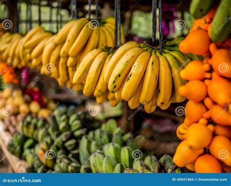 Fruit Stand Selling Bananas And Other Tropical Fruits Stock Photo