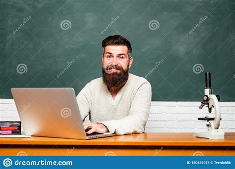 Bearded Tutor Near Chalkboard Student Studying Hard Exam Teachers Day