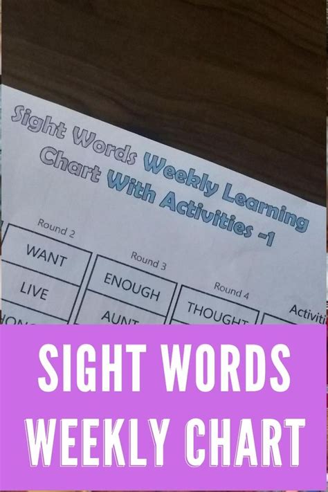 Free Printable Sight Words Weekly Chart With Activities For