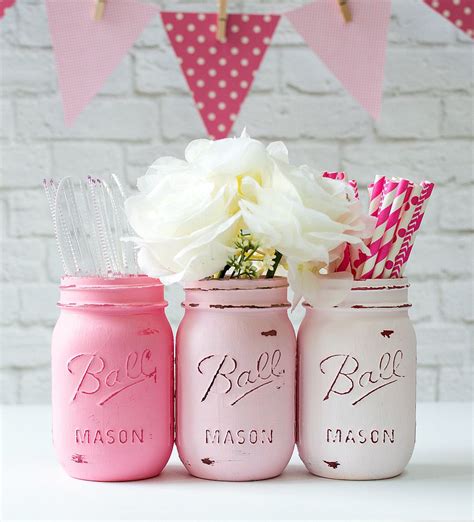 Painted Mason Jar Vases Pink Ombre Set Of 3 Pink Mason Jars