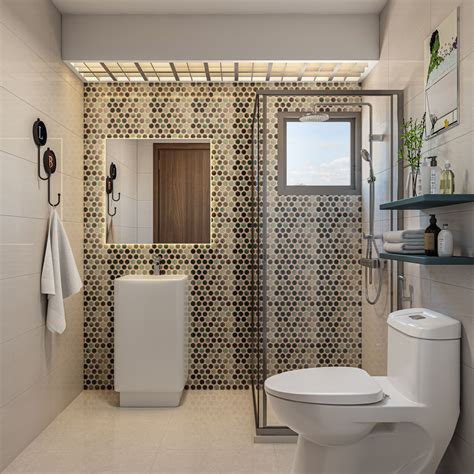 Contemporary Spacious Toilet Interior Design With Honeycomb Tiles Livspace