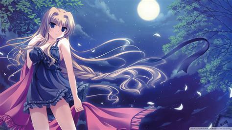 Anime Anime Girls Blue Eyes Moon Long Hair Nightgown Wallpaper Resolution X ID