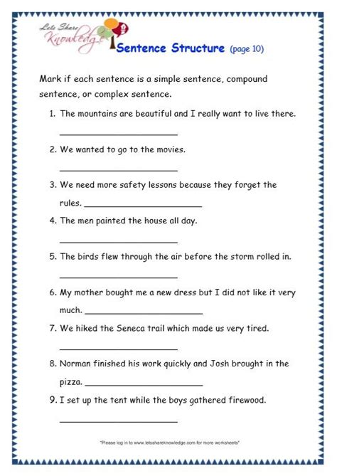Grade 3 Grammar Topic 36 Sentence Structure Worksheets Text