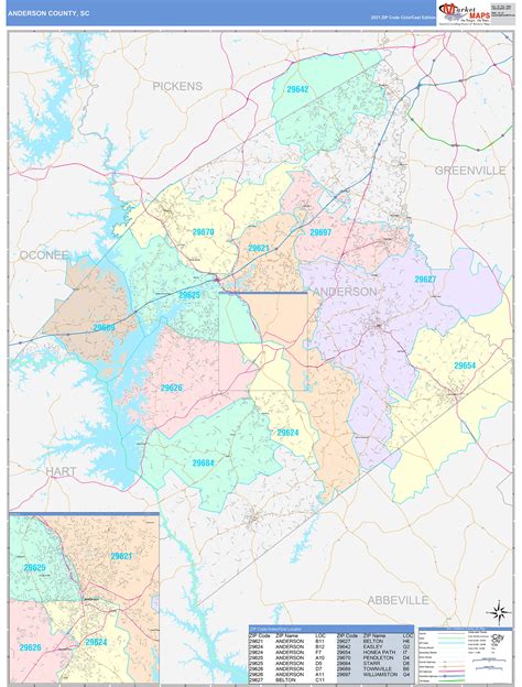 Anderson County Sc Wall Map Color Cast Style By Marketmaps
