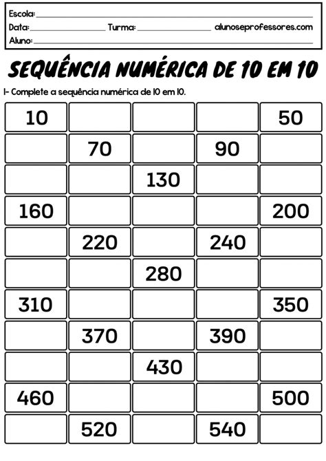 Atividades De Sequ Ncia Num Rica Atividades De Sequencia Numerica Fichas De Exerc Cios De