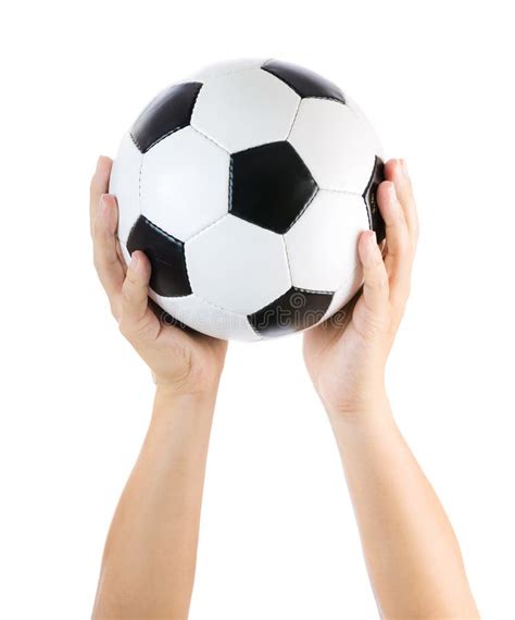Hands Holding Soccer Ball Up Stock Photo Image Of Isolated Active