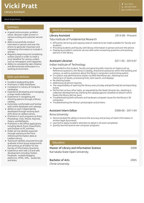 This resume was written by our experienced resume writers specifically for this profession. Library Assistant - Resume Samples and Templates | VisualCV
