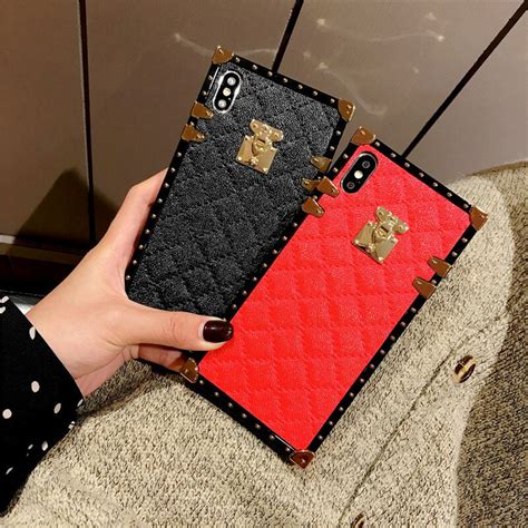 Luxury Brand Square Plaid Back Cover Leather Case For Iphone Xs Max Xr