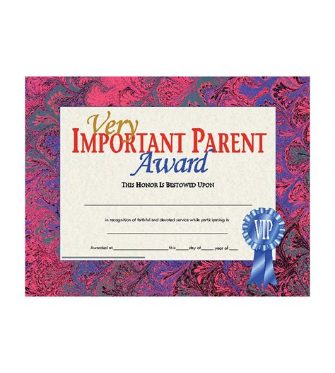 Very Important Parent Award Certificate Flipside Products Ha541