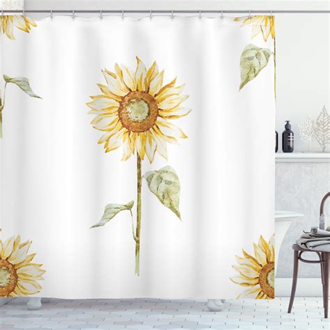 Sunflower Decor Shower Curtain Set Sunflowers In Watercolor Painting