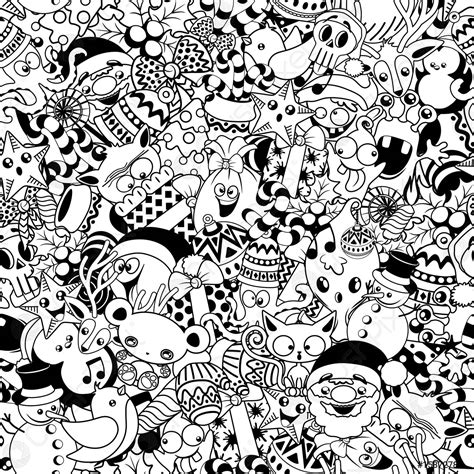 Christmas Doodles Funny And Cute Black And White Vector