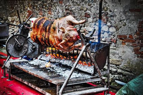 Pig Roasting On The Spit Stock Image Image Of Dinner