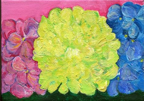Purple Lime Green And Blue Hydrangeas Painting Pink X Etsy