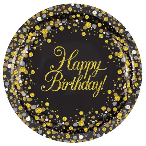 Sparkling Fizz Black And Gold Happy Birthday 9 Paper Plates 8pk