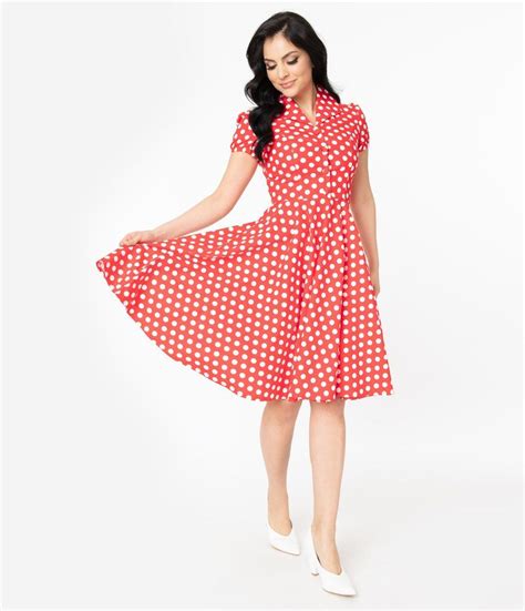 1950s Style Red And White Polka Dot Mona Swing Dress In 2020 Polka