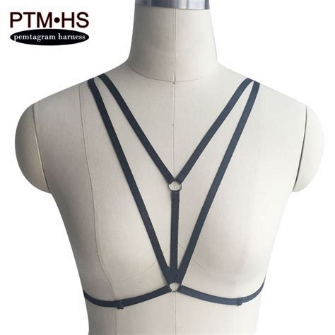 pentagram harness bondage lingerie black adjust body harness elastic strappy tops halter goth