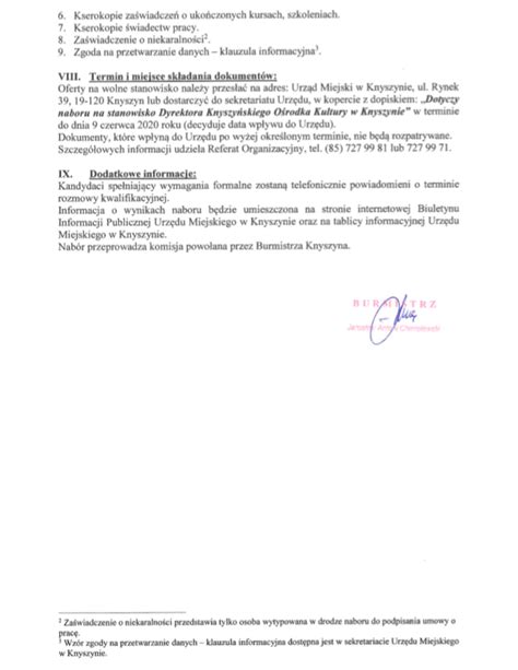Burmistrz Knyszyna ogłasza nabór na wolne stanowisko pracy Dyrektora