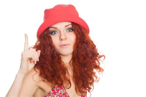 Beautiful Redhead Girl Points Finger Up Stock Image Image Of Beautiful People 38875759