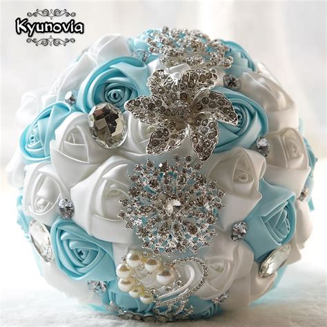 Kyunovia Elegant Custom Bridal Wedding Bouquet With Pearl Beaded Brooch